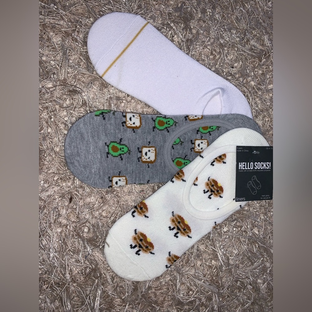 Hello Socks 3 pack footies breakfast theme NWT